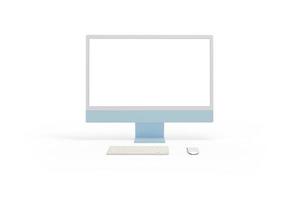 moderno computadora monitor en oficina escritorio. aislado pantalla para web página Bosquejo promoción foto