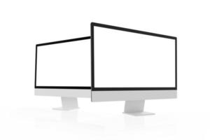 Two computer display mockups isolated. Perspective side view photo