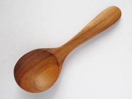 tea spoon made from teak wood on white background photo