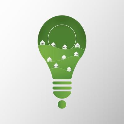 world environment day light bulb concept. environment sustainable with light bulb shape and landscape, garden in form save the planet and energy, vector. environmental for eco friendly banner.