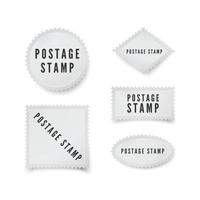 Empty postal stamp template with shadow and perforated border. Blank postage stamp for your design. Vector illustration isolated on white background