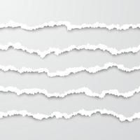 Set of horizontal seamless torn white paper wisps with soft shadow. Damaged cardboard borders. Vector illustration