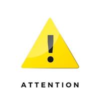 Alert icon. Attention symbol. Warning sticker. yellow triangle with black exclamation mark. Vector illustration isolated on white background