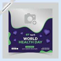 World health day posts concept, hospital health square social media poster, vector