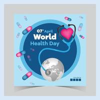 mundo salud día publicaciones concepto, hospital salud cuadrado social medios de comunicación póster, vector