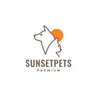 pets life friend cat dog sun sunset afternoon line art minimal logo design vector