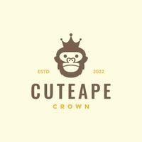 head mascot cartoon ape monkey primate crown king hipster logo design vector