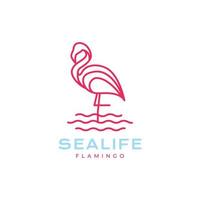 sea beach animal bird lake flamingo stand water modern minimal logo design vector