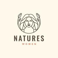 naturaleza mujer mas largo pelo salón tratamiento piel cuidado hojas herbario vistoso logo diseño vector