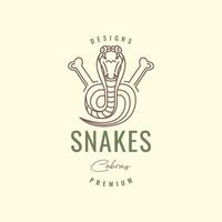 rugido serpiente cobra reptil colmillo huesos sencillo hipster logo diseño vector