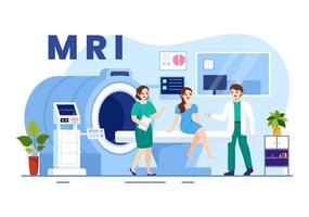 MRI or Magnetic Resonance Imaging Illustration with Doctor and Patient on Medical Examination and CT scan in Flat Cartoon Hand Drawn Templates vector