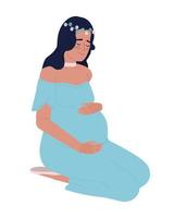Pronto a ser madre abrazando embarazada barriga semi plano color vector personaje. editable cifra. lleno cuerpo persona en blanco. sencillo dibujos animados estilo Mancha ilustración para web gráfico diseño y animación