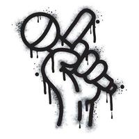 collection of hand with mic graffiti Spray painted black on white. Hand holding mic symbol. isolated on white background. vector illustration