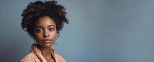 Beautiful afro american woman studio shot on pastel background, created with photo