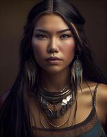 Beautiful native American woman, created with photo