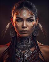 Beautiful native American woman, created with photo