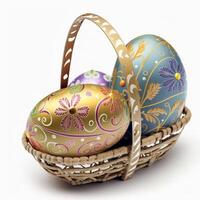 celebrando Pascua de Resurrección, nido de multicolor huevos, creado con generativo ai foto