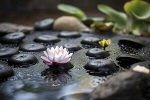 Small zen garden closeup, created with generative AI photo