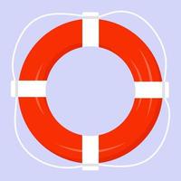 Orange life buoy with a white rope on a blue background. vector