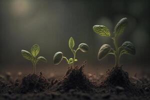 Seeds growing from the ground, created with generative AI photo