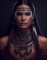 hermosa nativo americano mujer, creado con generativo ai foto