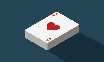 Playing card Ace of heart in flat style vector illustration on dark background. Playing card isometric style with shadow vector design. Online casino playing cards poker game concept