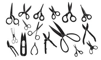 Diferent scissor vector illustration in silhouette style. Scissor vector set icon in black. Open, closed cutting or nippers collection.