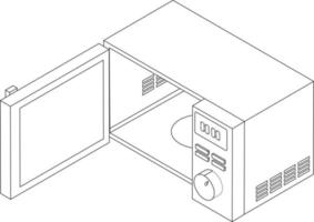 Vector line drawing icon of openning microwave oven in isometric style on a white background. Linear stylized. Microwave line vector illustration. Vector illustration kitchen oven silhouette.