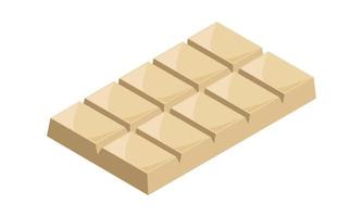 Milk chocolate bar vector illustration isolated on white background. Unwrapped square milk chocolate or white chocolate bar isometric style vector design. White chocolate 3d vector cartoon