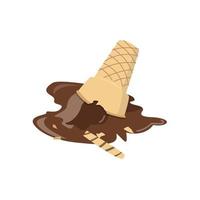 hielo crema en gofre cono vector ilustración en blanco antecedentes. caído y Derretido hielo crema clipart. vector de al revés abajo chocolate hielo crema cayó en el suelo. 3d dibujos animados estilo.