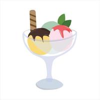 Glass of ice cream vector illustration on white background. 3d cartoon style. Glass of colorful ice cream vector. 3D Style.