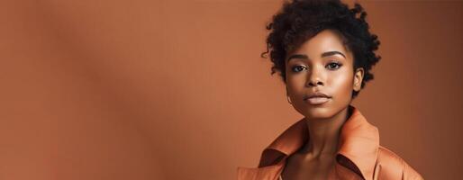 Beautiful afro american woman studio shot on pastel background, created with photo