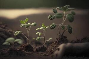 Seeds growing from the ground, created with generative AI photo