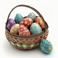 Celebrating Easter, nest of multi-colored eggs, created with photo