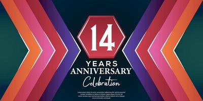 14 year anniversary celebration design with luxury abstract color style on luxury black backgroun vector