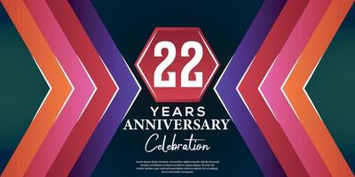 22 year anniversary celebration design with luxury abstract color style on luxury black backgroun vector