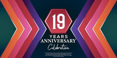 19 year anniversary celebration design with luxury abstract color style on luxury black backgroun vector