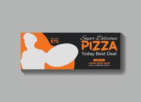 Super delicious and food pizza social media cover banner template vector