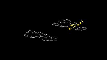 Cartoon cloud and bird flying icon loop Animation video transparent background with alpha channel.