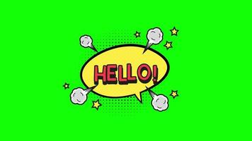 cartoon hello Comic Bubble speech loop Animation video transparent background with alpha channel.