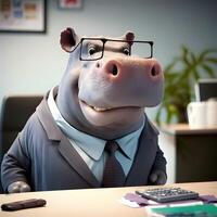 hippopotamus businessman illustration photo