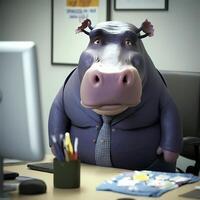 hippopotamus businessman illustration photo