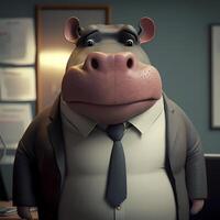 hippopotamus businessman illustration photo