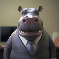 hippopotamus businessman illustration photo