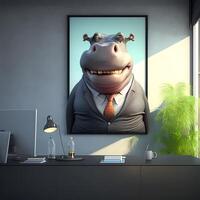 hipopótamo empresario ilustración ai generado foto