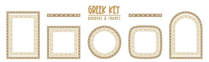 Greek key frames and borders collection. Decorative ancient meander, greece ornamental set, repeated geometric motif. Frames consist from tiny bricks, easy to resize or change frames proportion. vector