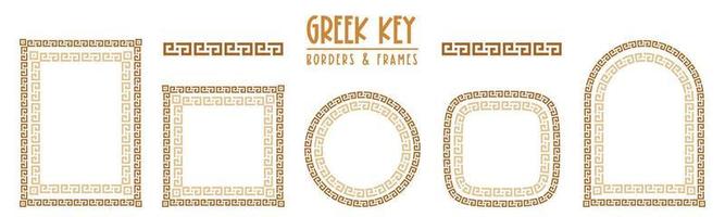 Greek key frames and borders collection. Decorative ancient meander, greece ornamental set, repeated geometric motif. Frames consist from tiny bricks, easy to resize or change frames proportion. vector