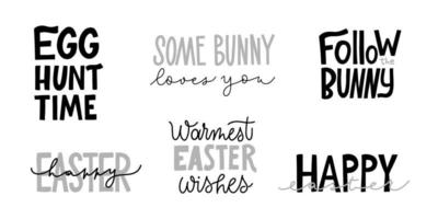 Joyful Happy Easter hand-drawn lettering for greeting cards, social media posts, stickers. Spring vector illustration in flat style.