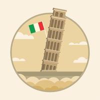 Pisa leaning tower landmark with flag of Italy travel postcard Vector illustration