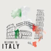 Group of italian famous landmark Italy travel postcard Vector illustration